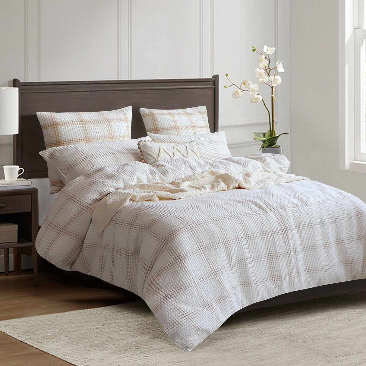 Renee Taylor Cohen Yarn Dye Waffle Quilt / Duvet Cover Set Super King