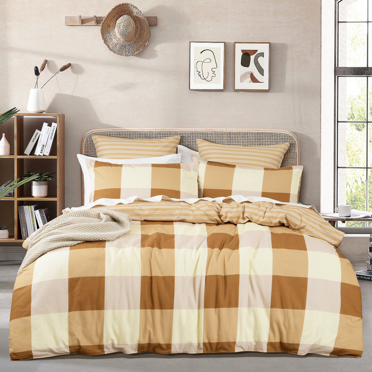 300 TC Cotton Reversible Quilt / Duvet Cover Set Super King Berlin Checks