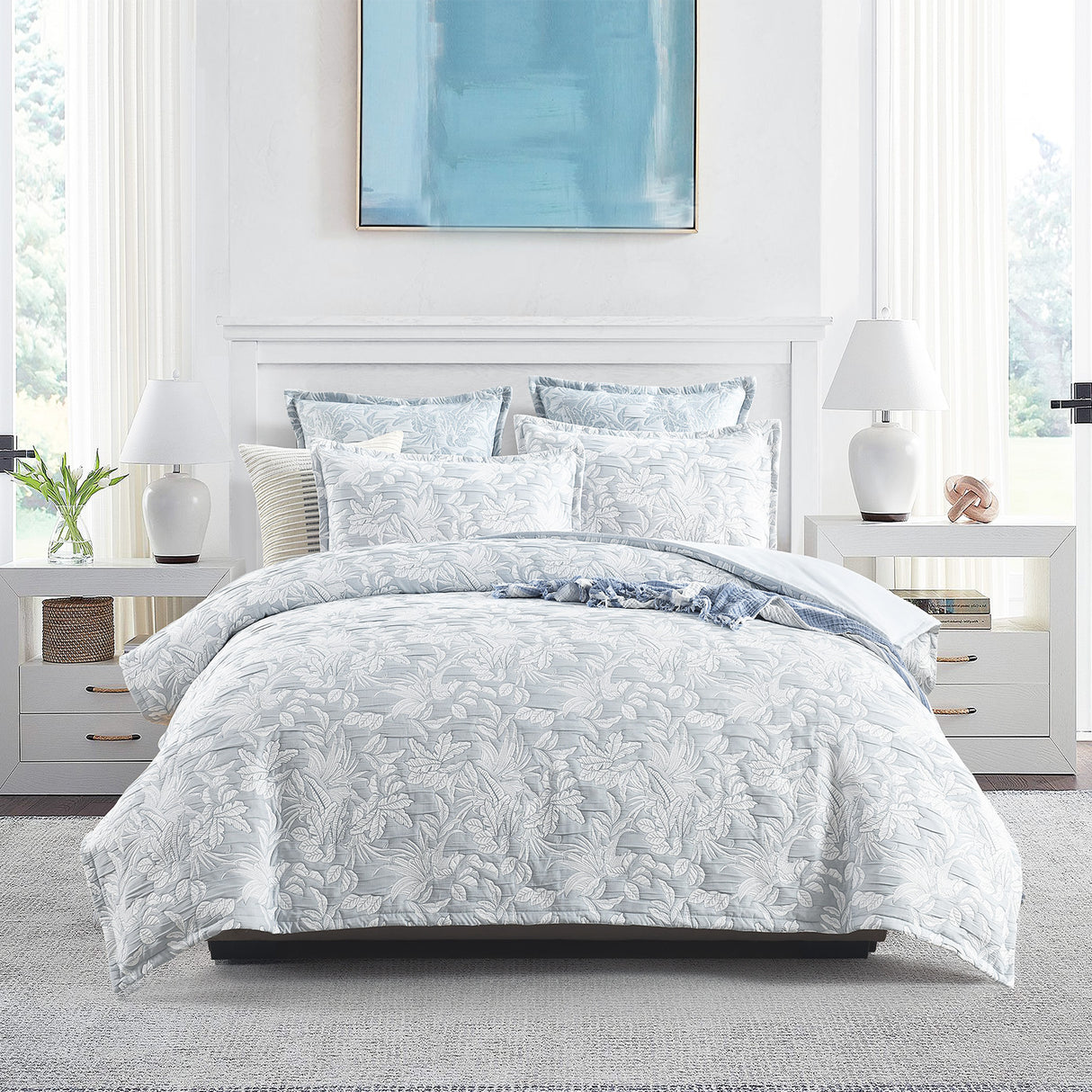 Renee Taylor Westley Jacquard Quilt / Duvet Cover Set King Aqua