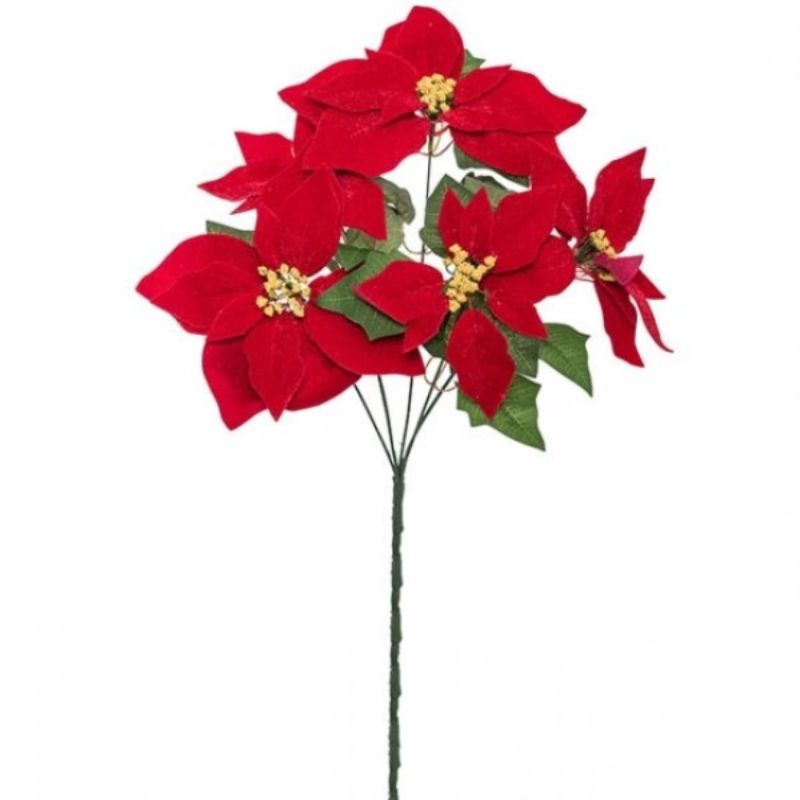 Artificial Poinsettia Bush - 5 Flowers (Red)