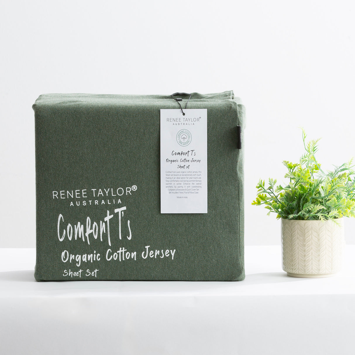 Renee Taylor Comfort Organic Cotton Sheet Set Double Olive