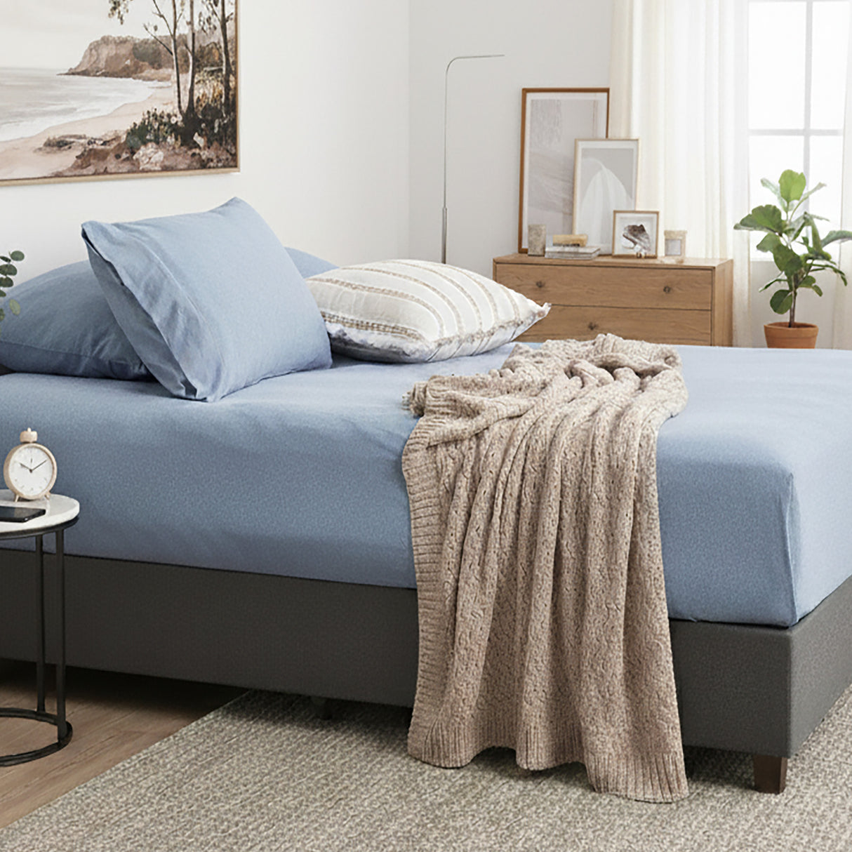 Renee Taylor Comfort Organic Fitted Sheet & Pillowcase -  King Single Ink