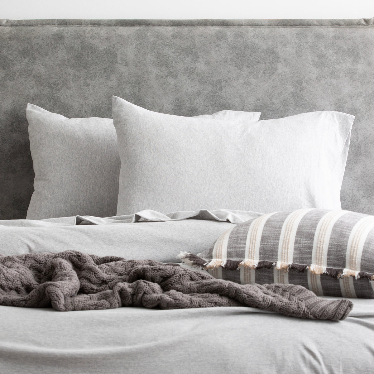 Renee Taylor Comfort Organic Fitted Sheet & Pillowcase -  Double Grey Marle