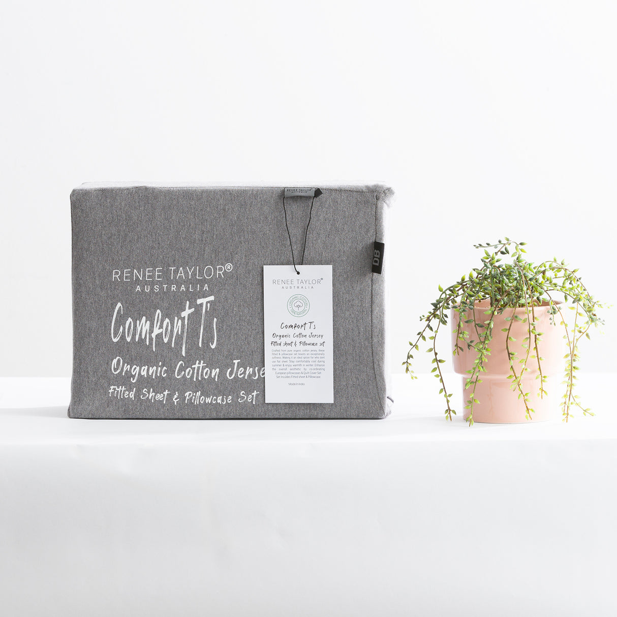 Renee Taylor Comfort Organic Fitted Sheet & Pillowcase -  Double Charcoal