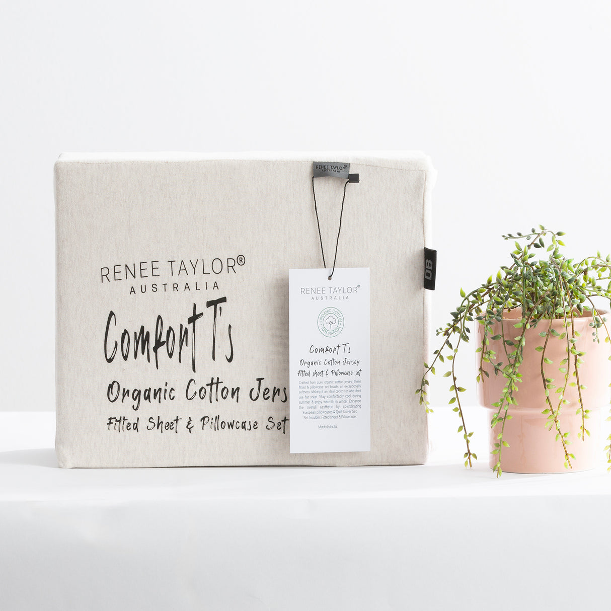 Renee Taylor Comfort Organic Fitted Sheet & Pillowcase -  Long Single Oatmeal