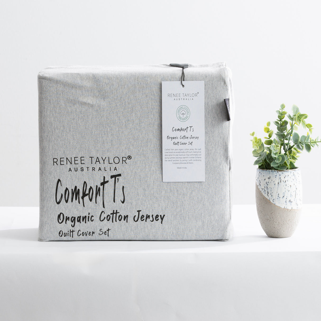 Renee Taylor Comfort Organic Cotton Quilt Cover Set Double Grey Marle
