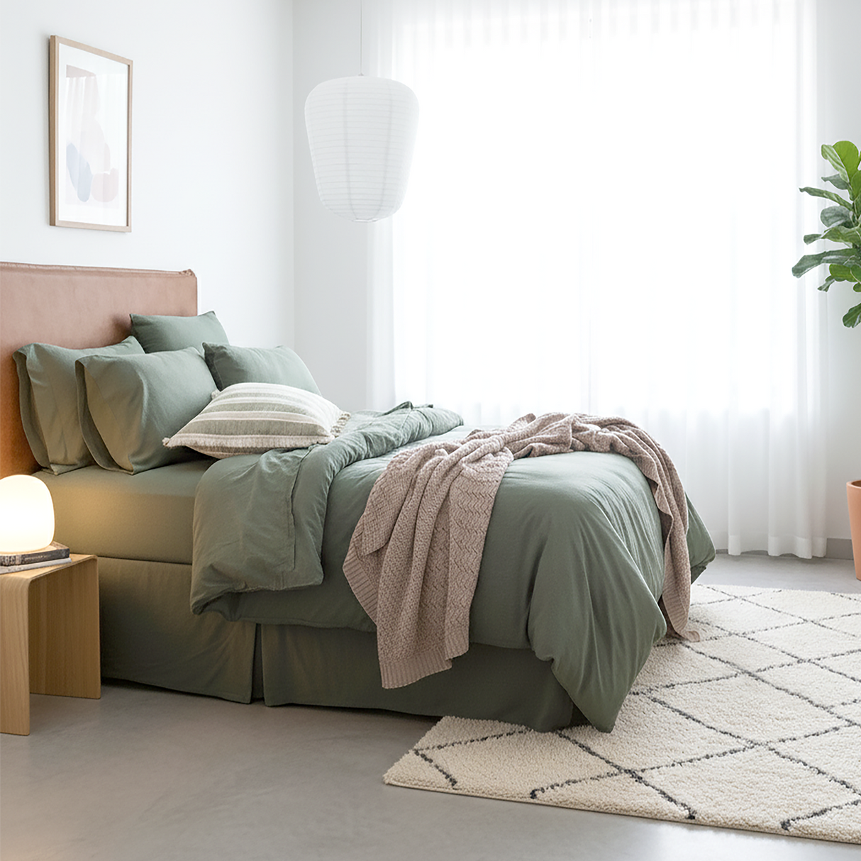 Renee Taylor Comfort Organic Cotton Quilt Cover Set Double Olive
