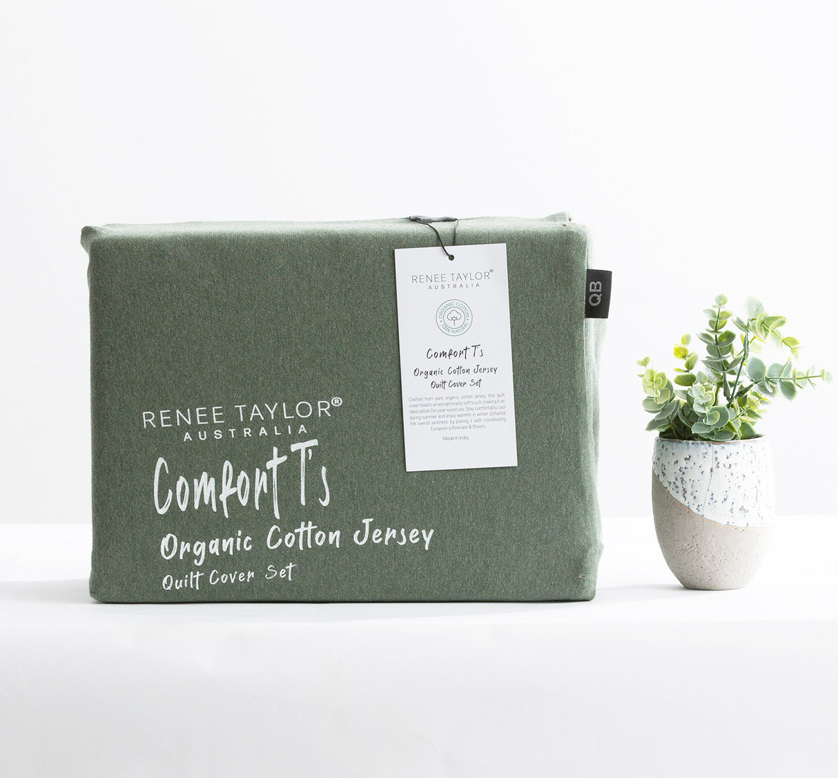 Renee Taylor Comfort Organic Cotton Quilt Cover Set Double Olive