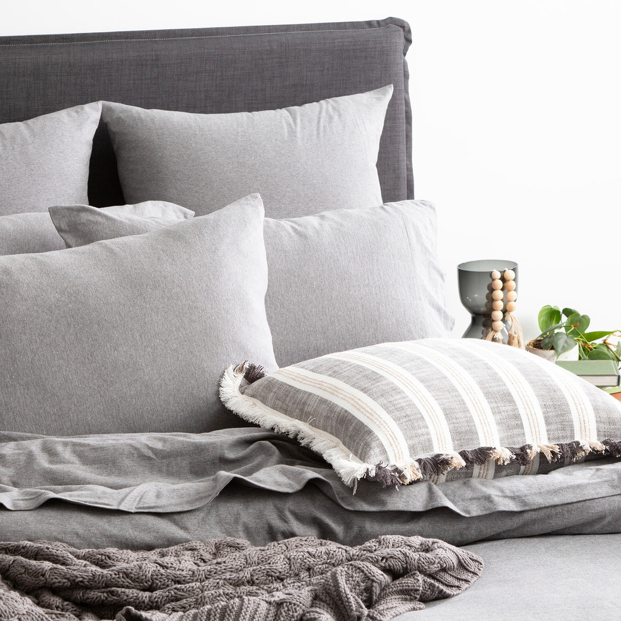 Renee Taylor Comfort Organic Cotton Quilt Cover Set Queen Charcoal