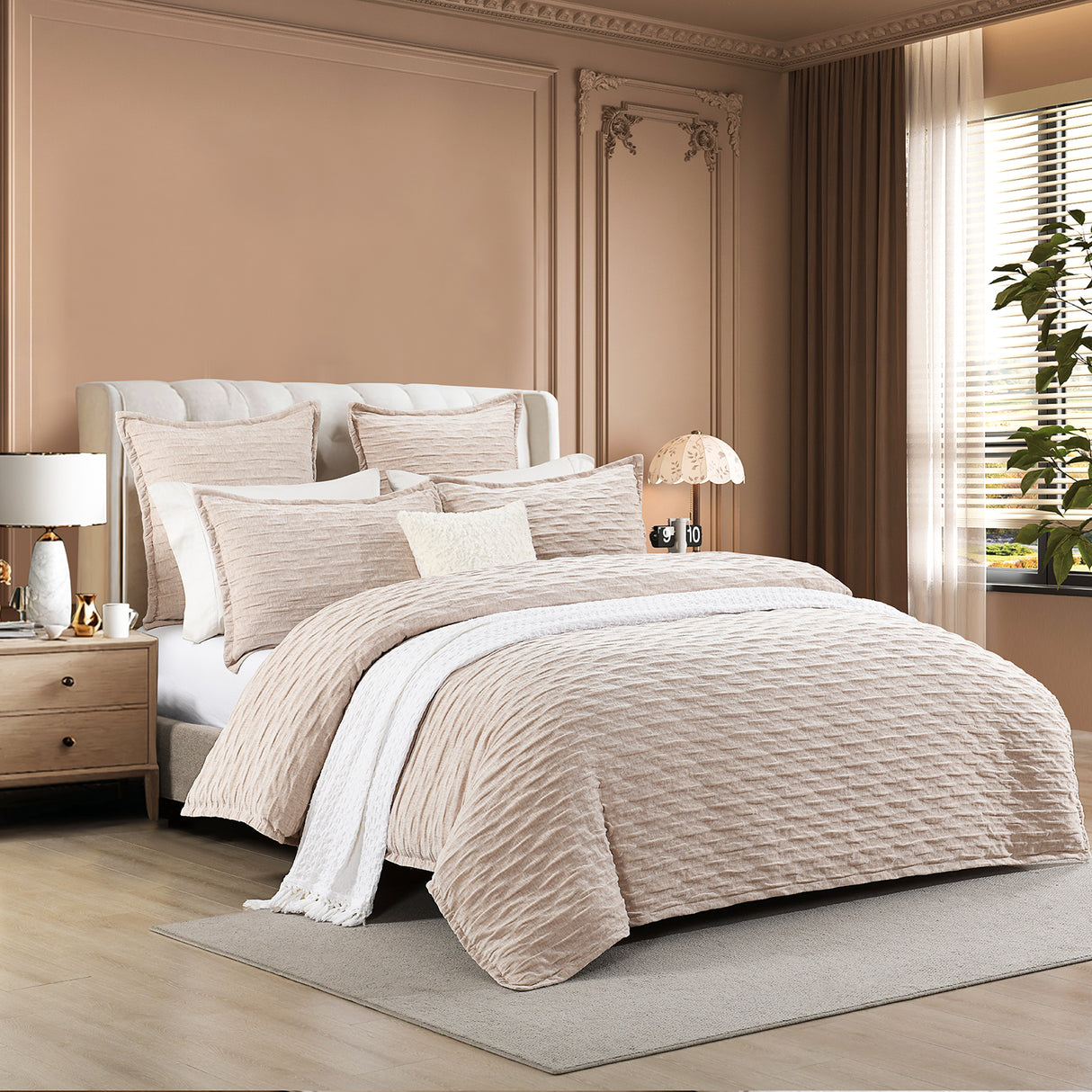 Renee Taylor Marley Jacquard Quilt Cover Set Queen Champagne
