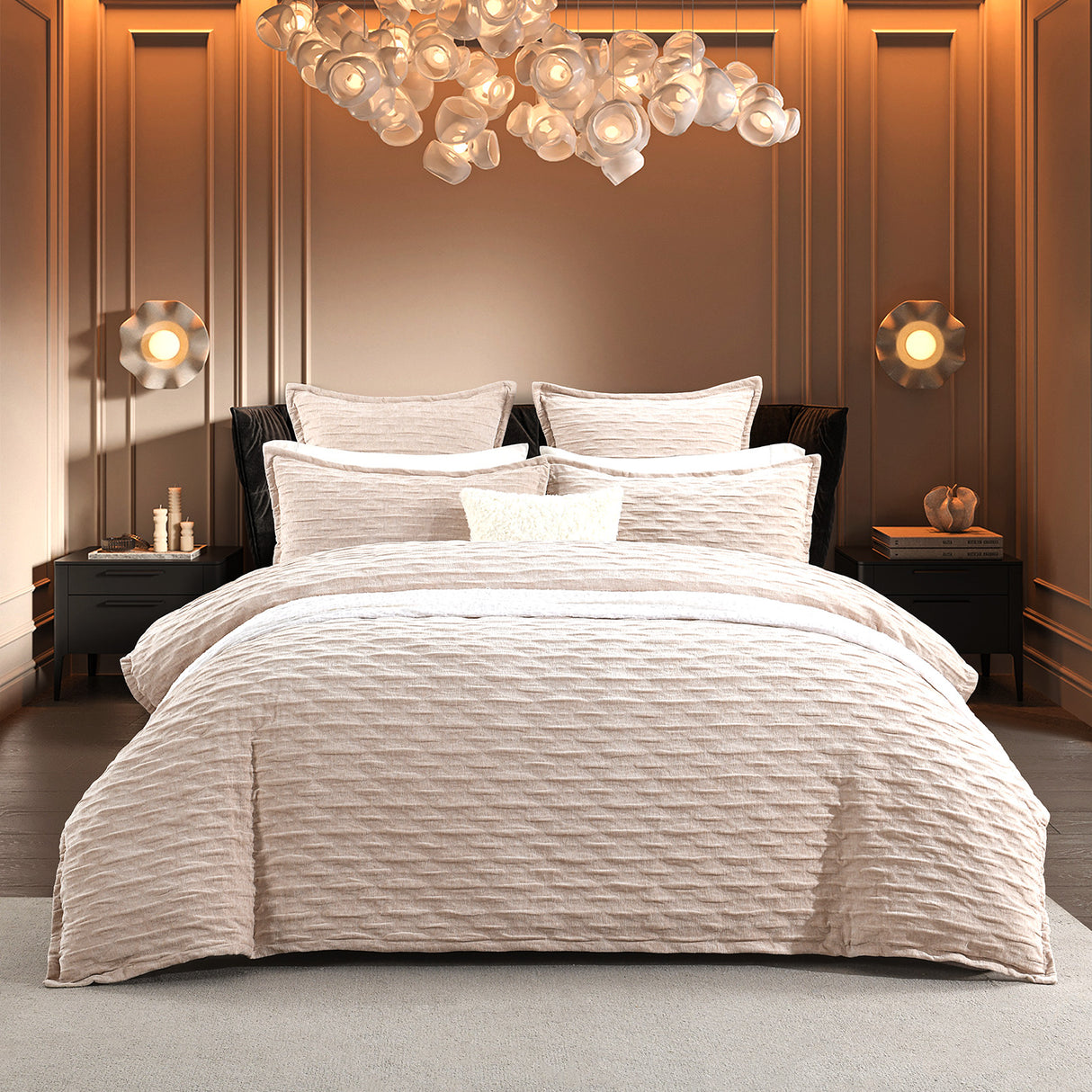 Renee Taylor Marley Jacquard Quilt Cover Set King Champagne