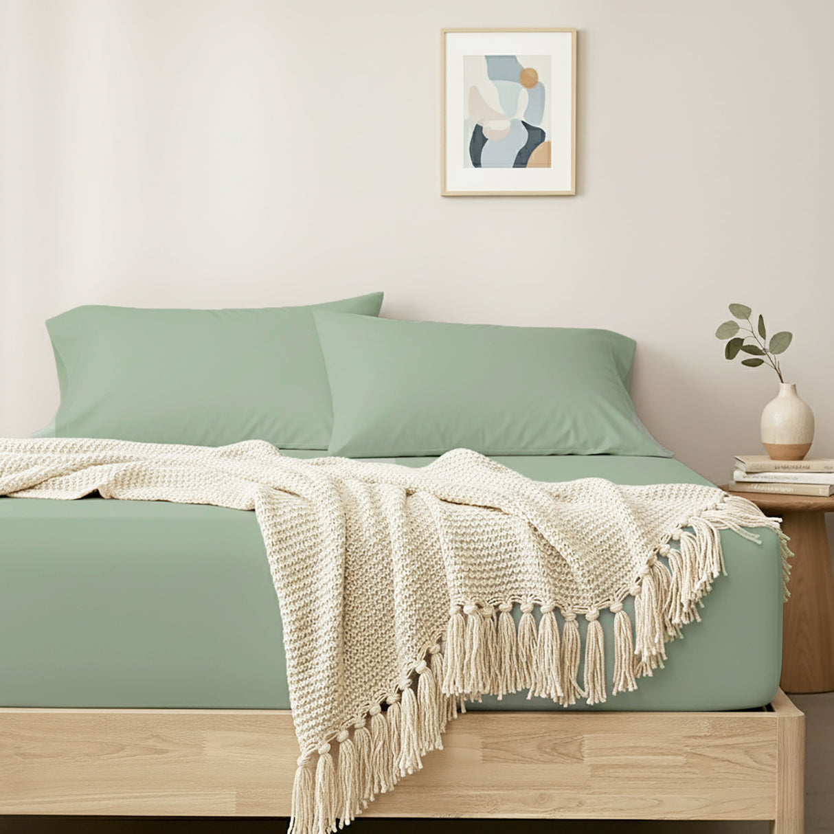 400 Thread Count Egyptian Cotton Fitted & Pillow Case  Double Basil
