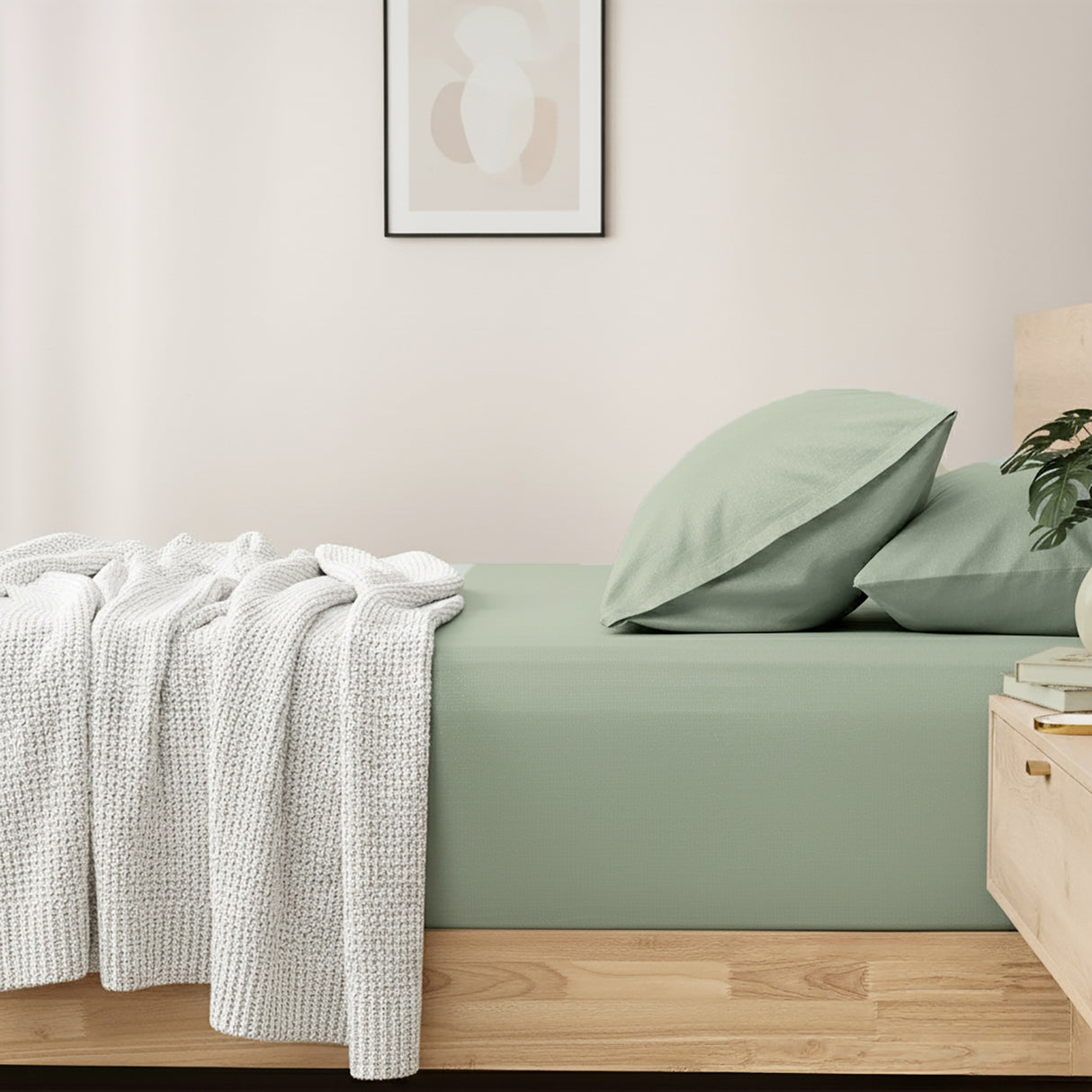400 Thread Count Egyptian Cotton Fitted & Pillow Case  King Single Basil