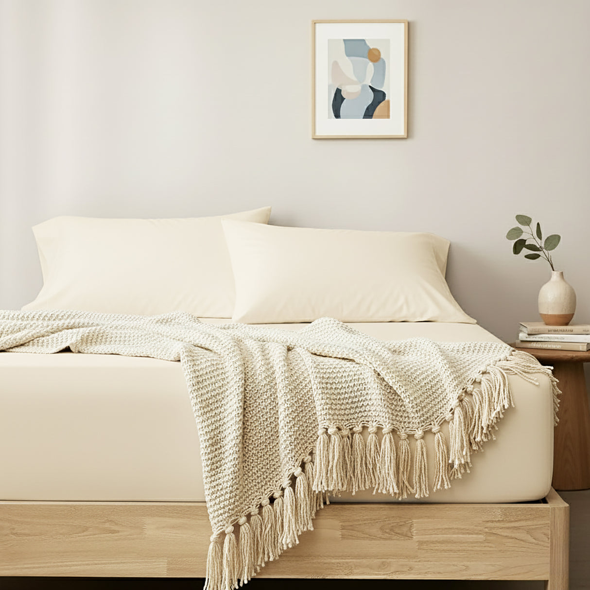 400 Thread Count Egyptian Cotton Fitted & Pillow Case  Super King Vanilla