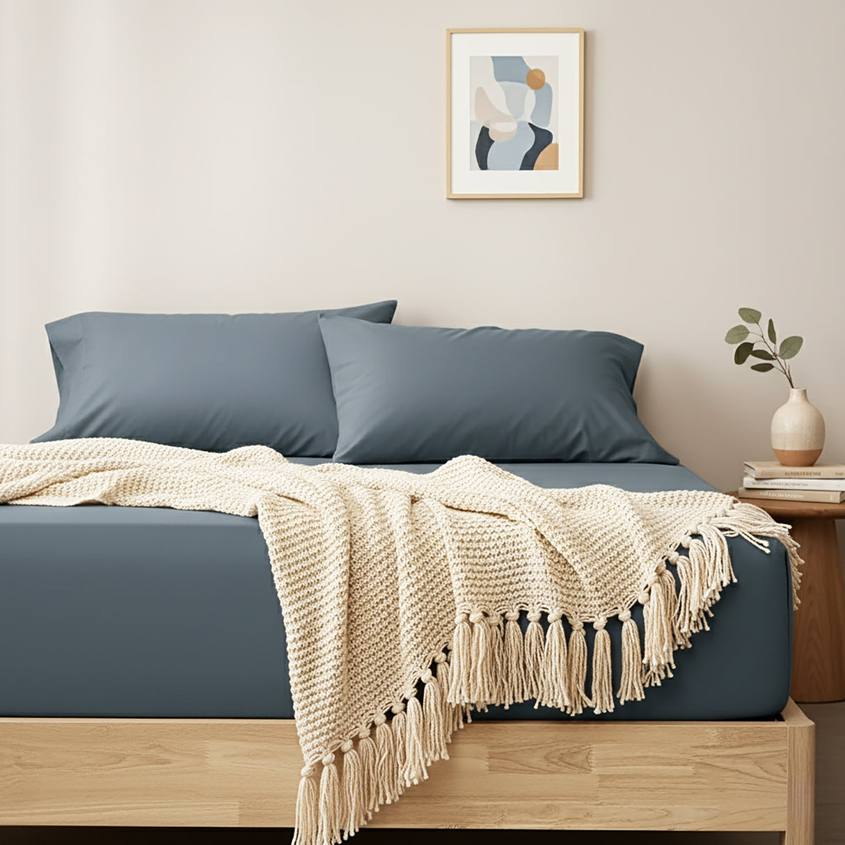 400 Thread Count Egyptian Cotton Fitted & Pillow Case  Deep Queen Steel Blue