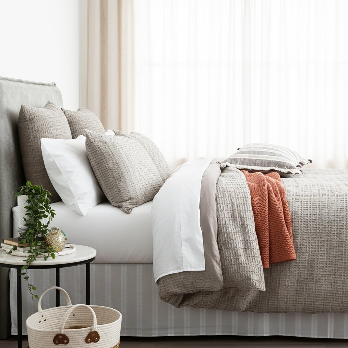Cloud Linen Celeste Seersucker Cotton Waffle Quilt Cover Set King Charcoal