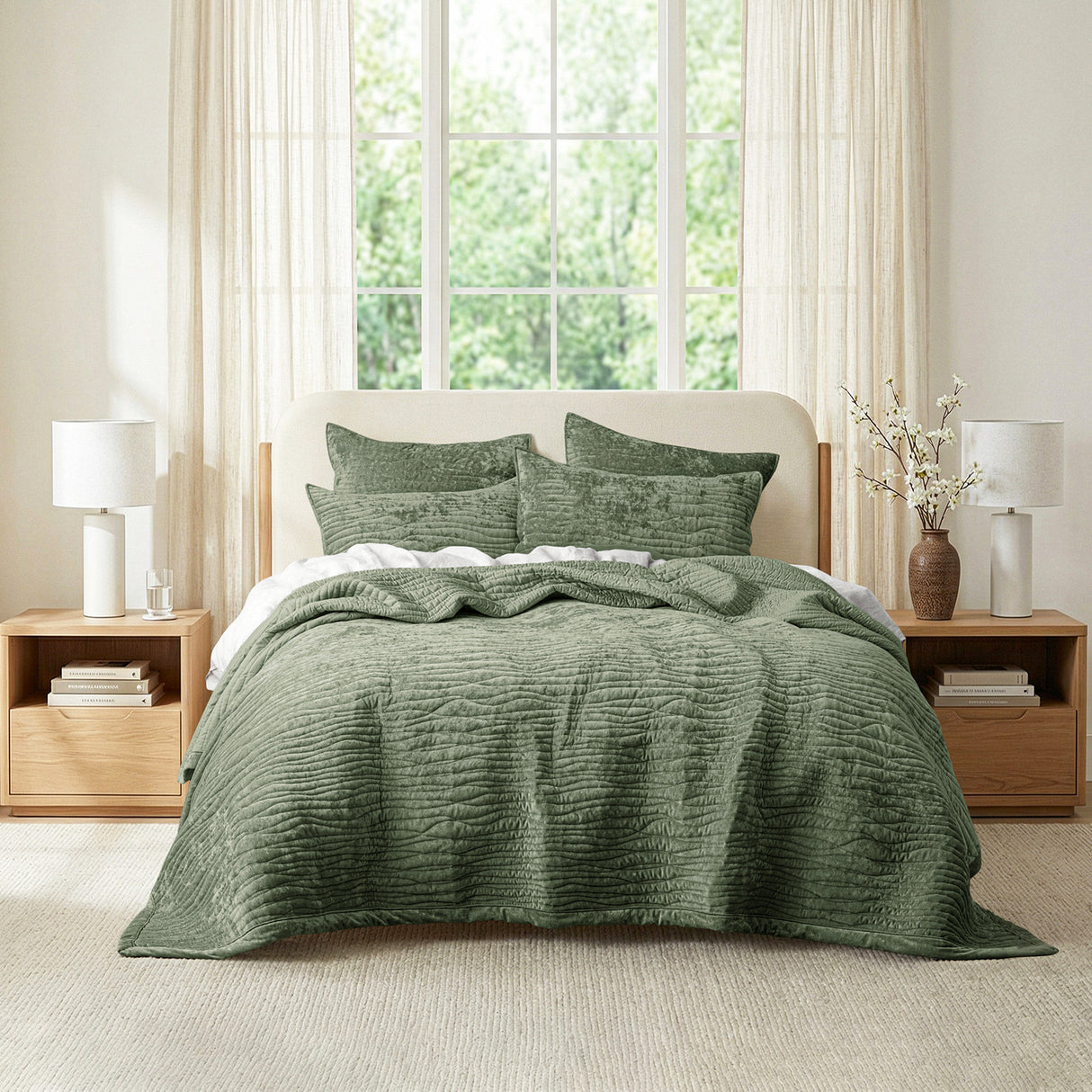 Renee Taylor Blake Velvet Coverlet Set Super King Military