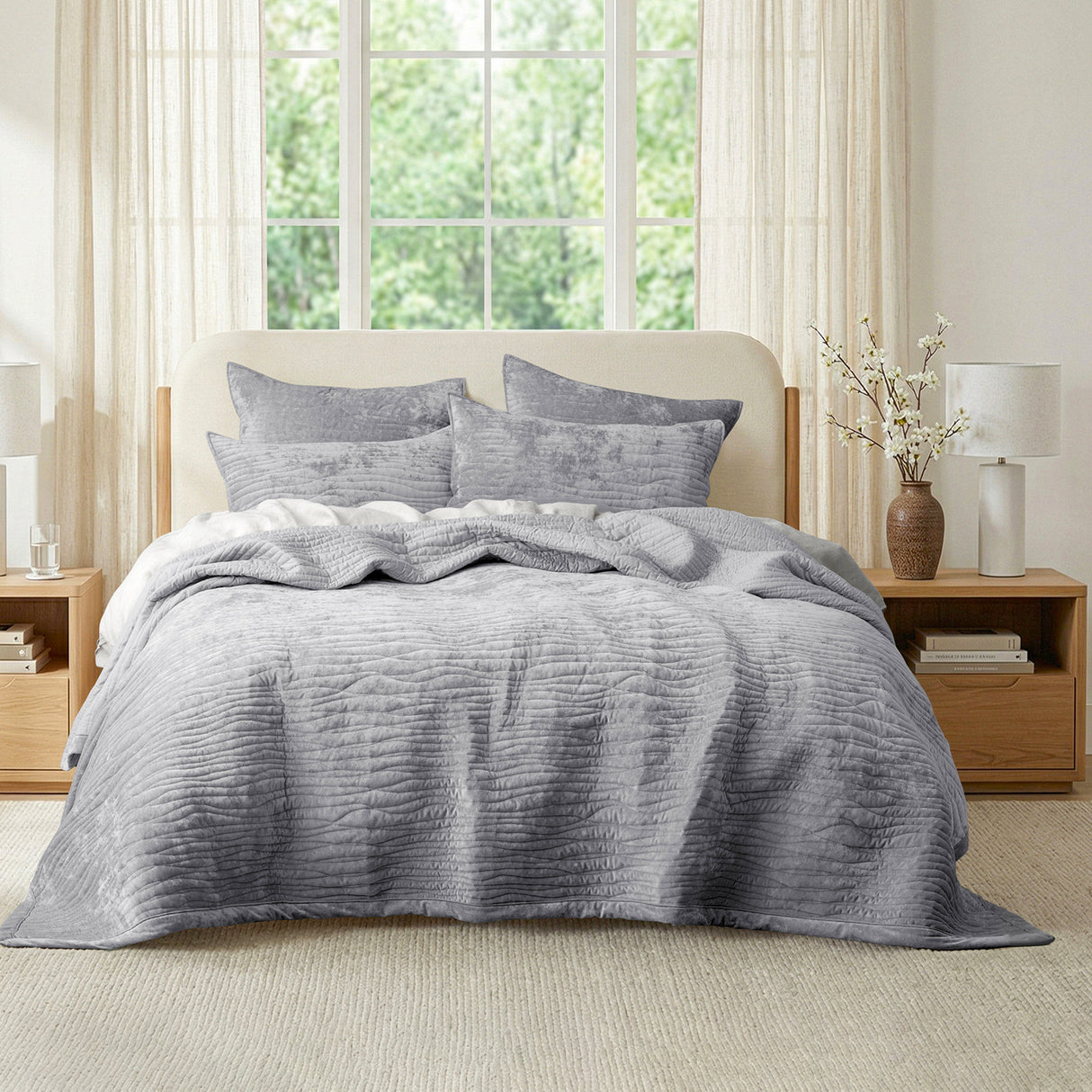 Renee Taylor Blake Velvet Coverlet Set Queen/King Silver Line