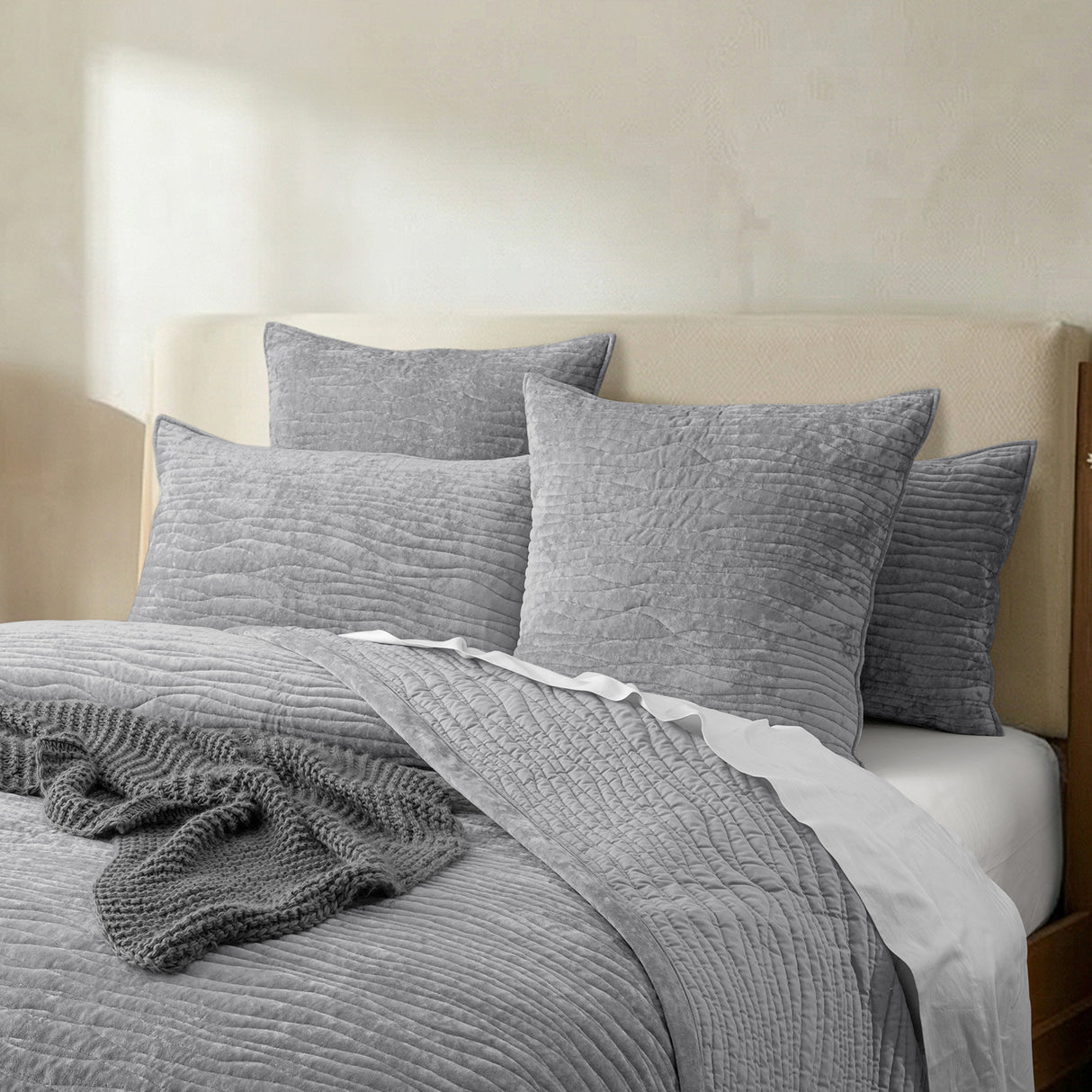 Renee Taylor Blake Velvet Coverlet Set Queen/King Silver Line
