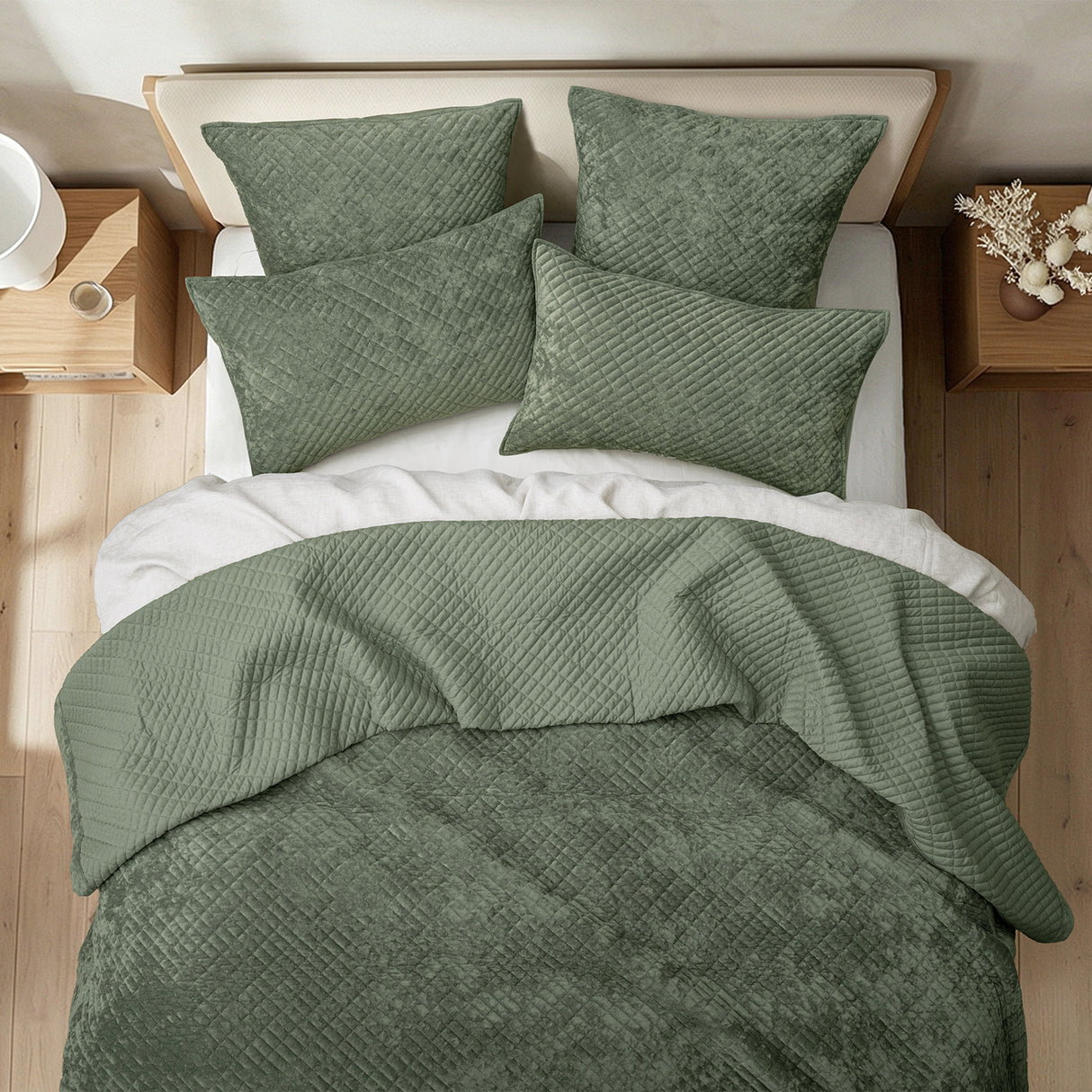 Renee Taylor Archie Cross Stitch Velvet Coverlet Set Queen/King Military