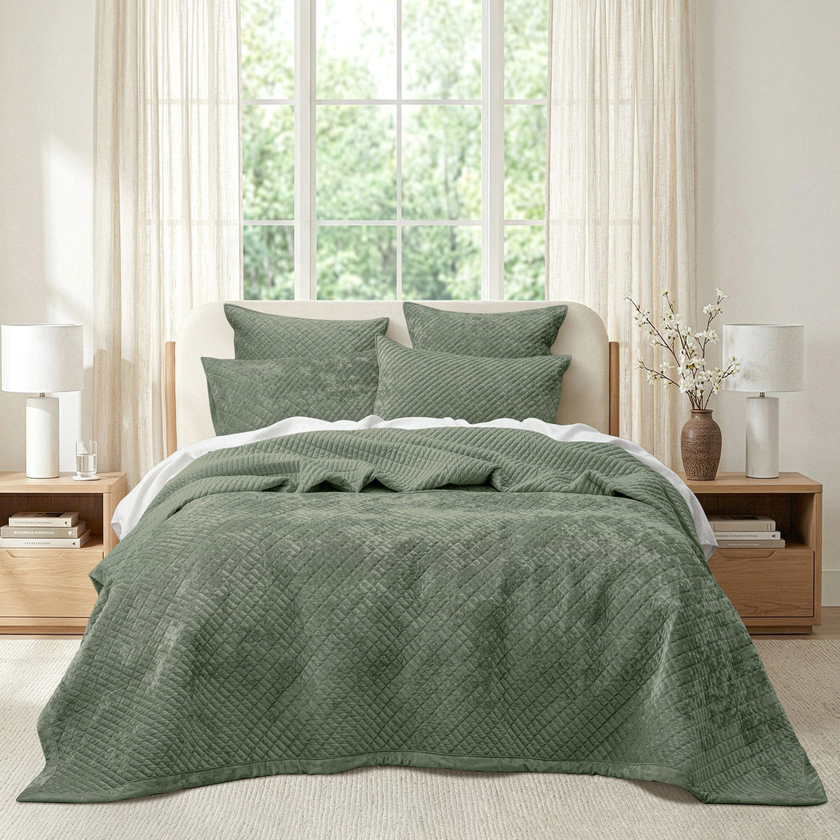Renee Taylor Archie Cross Stitch Velvet Coverlet Set Single/Double Military