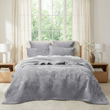 Renee Taylor Archie Cross Stitch Velvet Coverlet Set Queen/King Silver Line