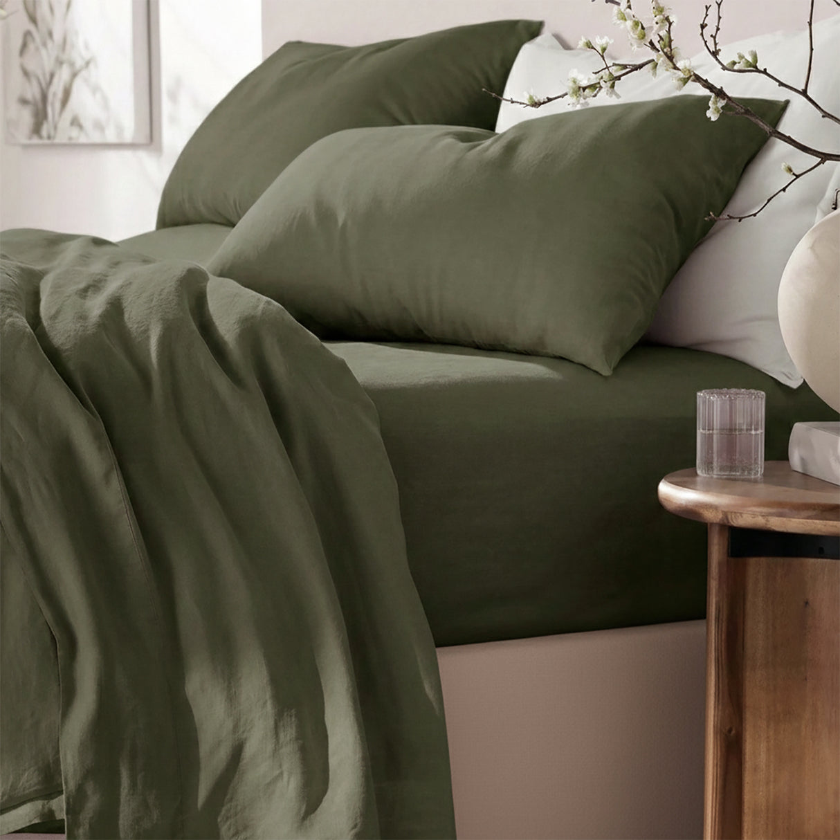 Renee Taylor Washed Linen Cotton Sheet Set Queen Leaf