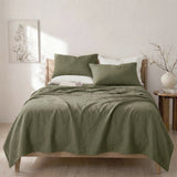 Renee Taylor Washed Linen Cotton Sheet Set Queen Leaf