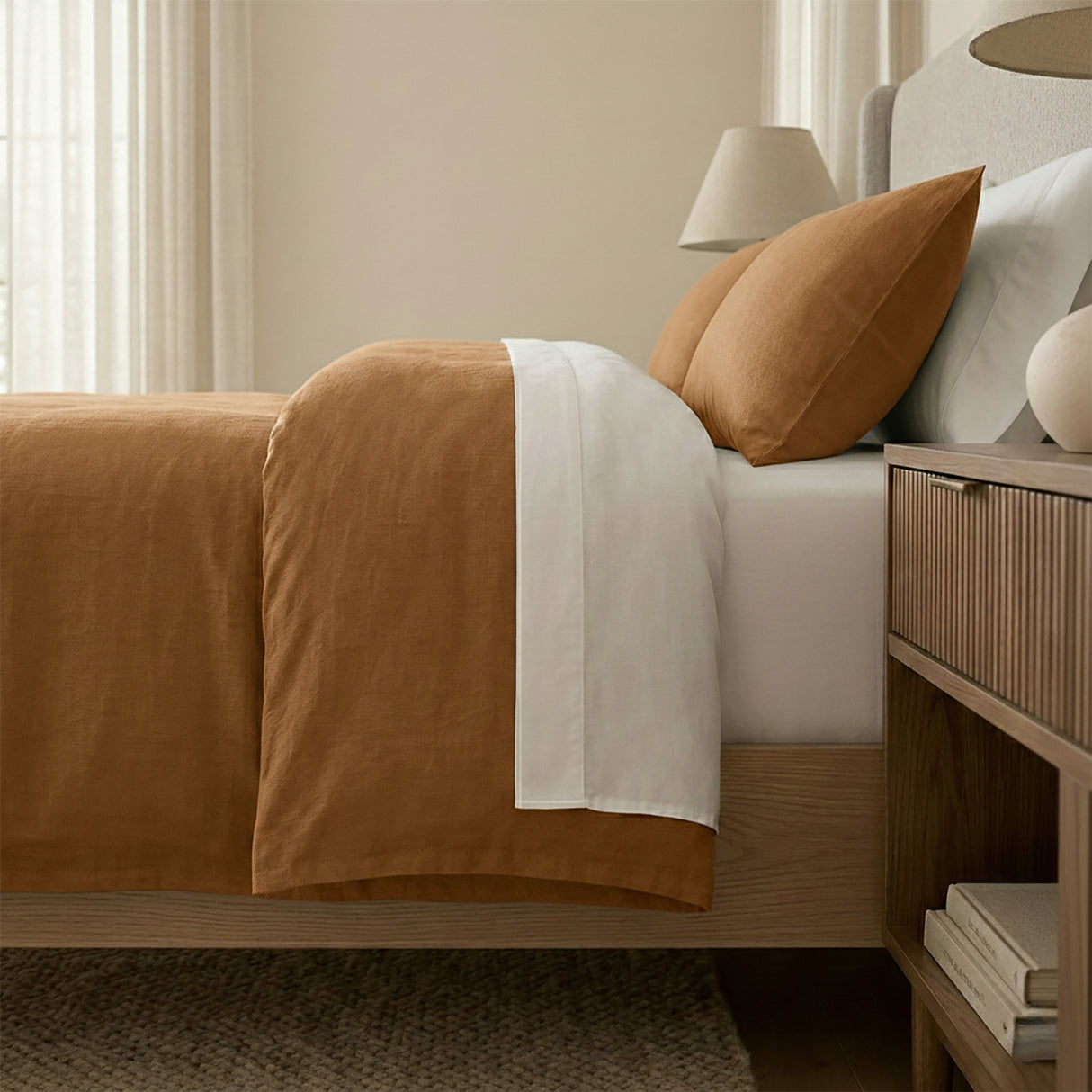 Renee Taylor Washed Linen Cotton Quilt Cover Set King Terracotta