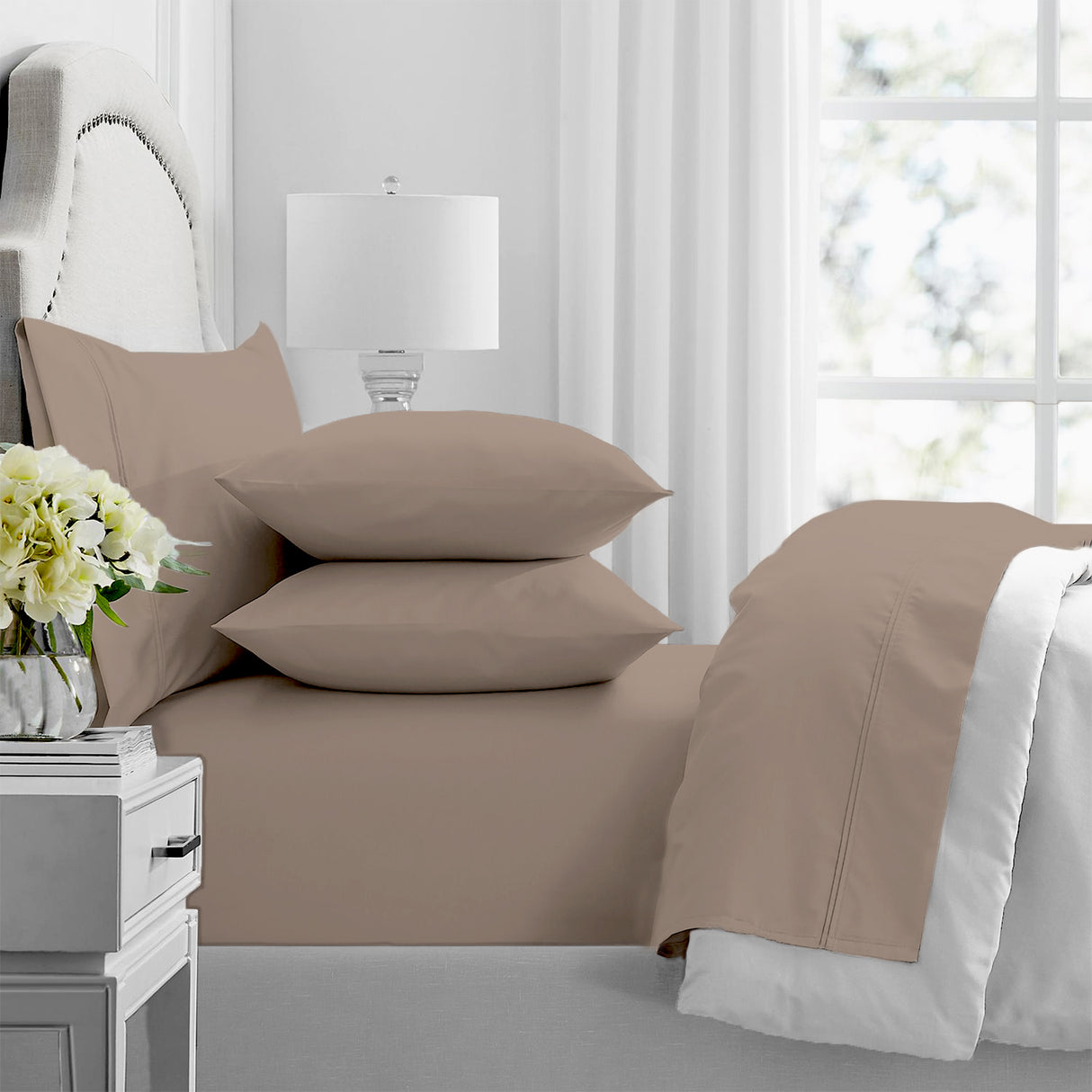 Renee Taylor 1000 Thread Count Egyptian Cotton Sheet Set Mega King Sand