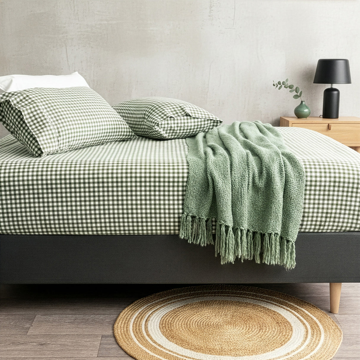 175 GSM Egyptian Cotton Flannelette Fitted & Pillow Case King Single Gingham