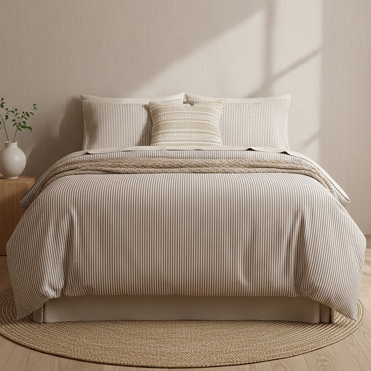 175 GSM Egyptian Cotton Flannelette Quilt Cover Set Double Vintage Stripe
