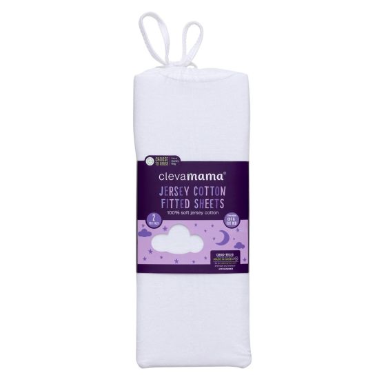 Jersey Cotton Fitted Sheets Cot 2pk - 140 X 72cm - White - ClevaMama