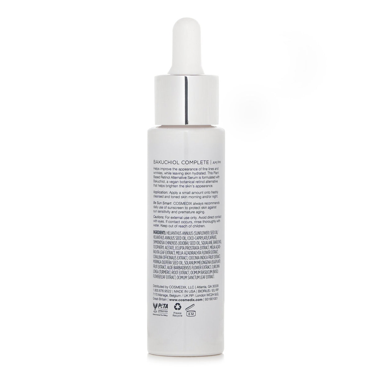 CosMedix Bakuchiol Complete Plant Based Retinol Alternative Serum 30ml/1oz