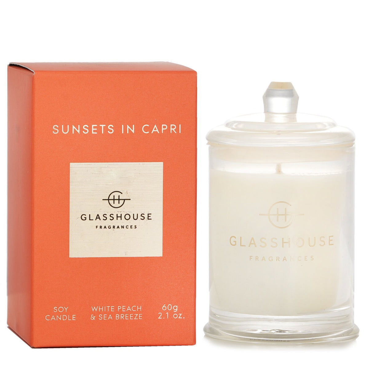 Glasshouse Soy Candle - Sunsets in Capri (White Peach & Sea Breeze) 60g/2.1o