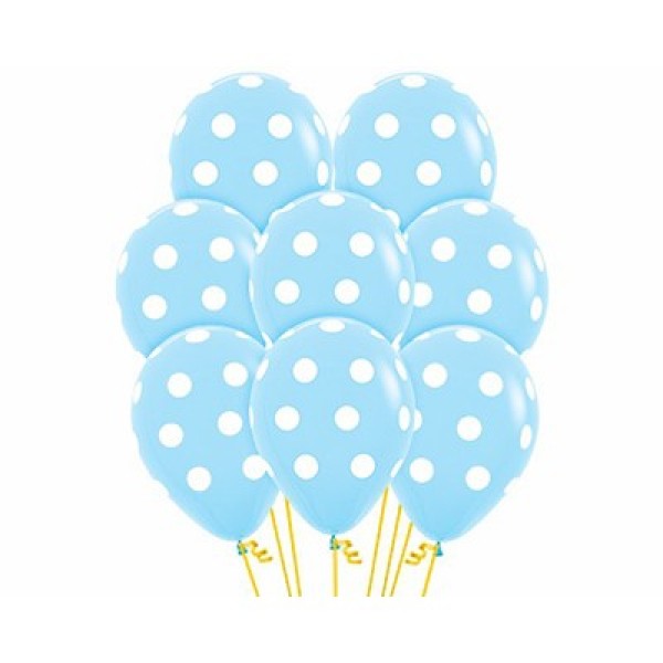 Latex Balloons - Sempertex Polka Dots On Light Blue - 12 Pack
