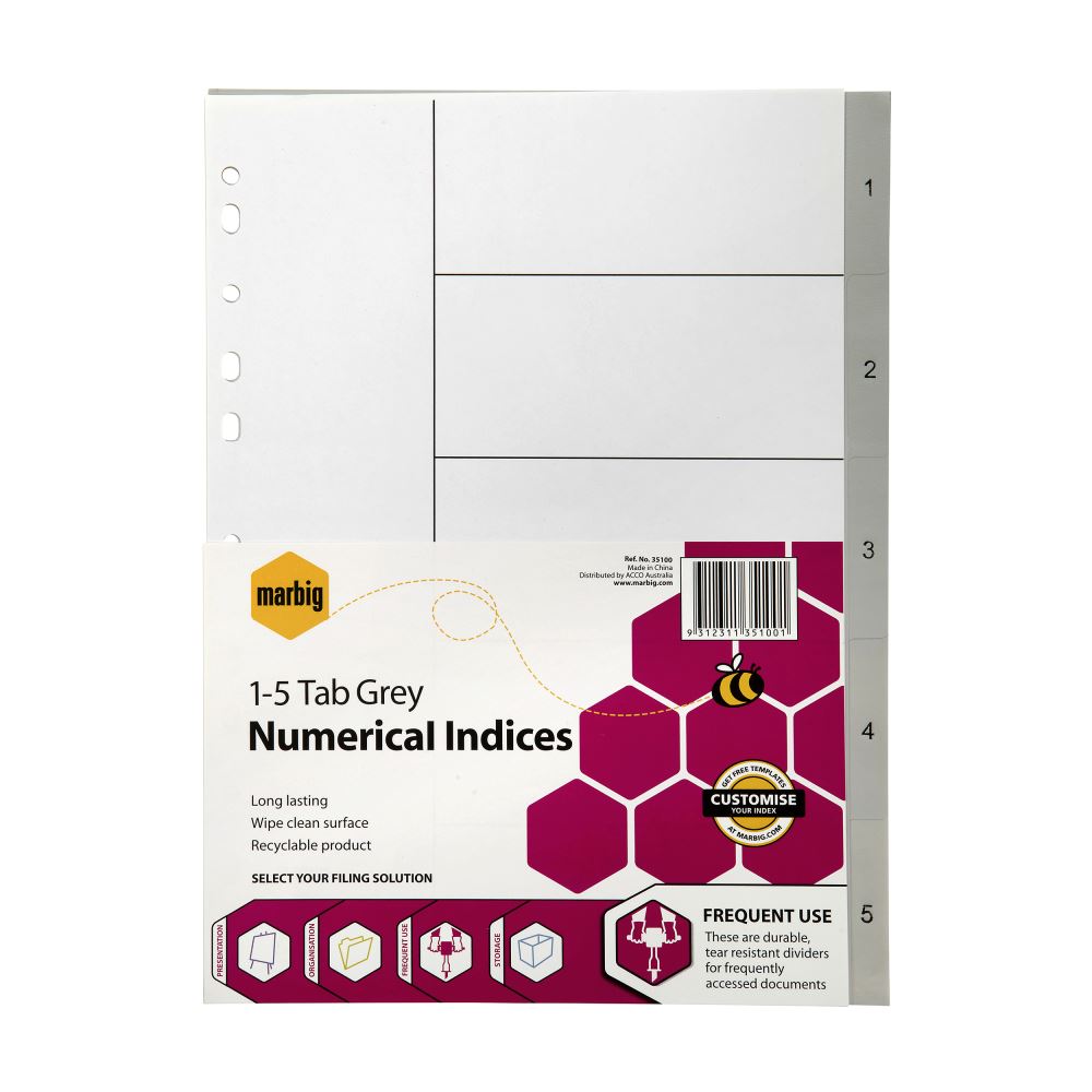 Marbig Indices Grey Pp A4 1-5tab