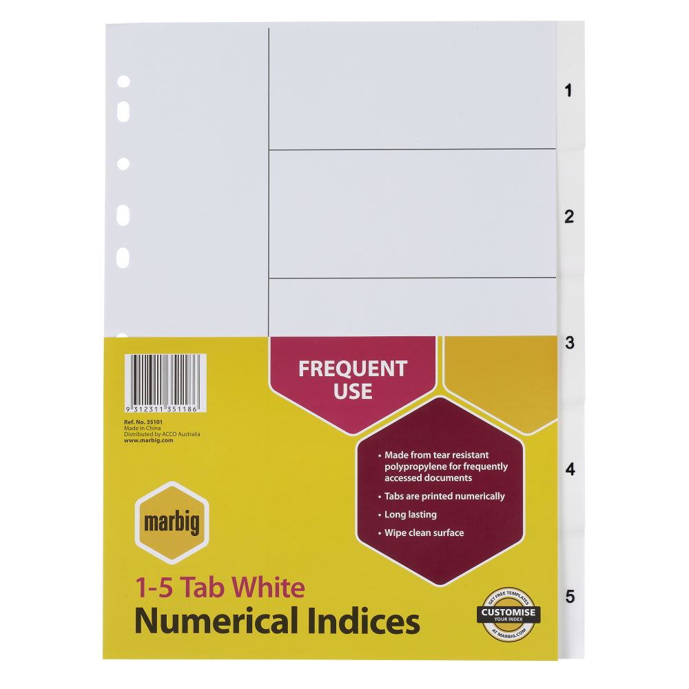 Marbig Indices White Pp A4 1-5tab