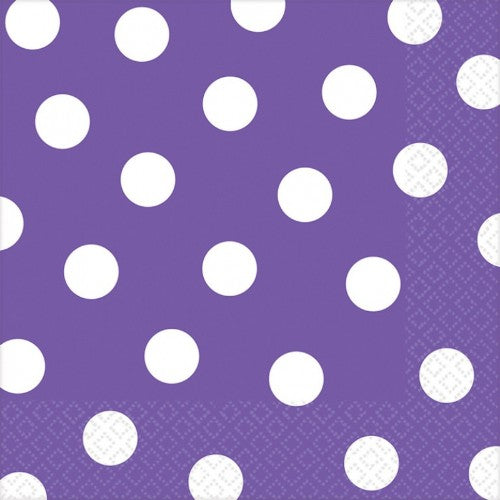 Vibrant New Purple Dots Lunch Napkins, pack of 16, perfect for stylish dining and versatile for any occasion.