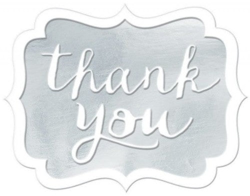 Pack of 50 elegant white 'Thank You' stickers, perfect for gifts and business use, easy to peel and adhere.