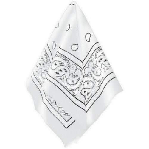 Stylish white bandana, 20" x 20", versatile accessory for head, neck, and bag, perfect for any occasion.
