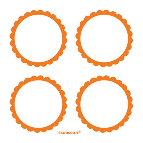 Vibrant orange scalloped labels in a pack of 5 for organizing, crafting, and adding color to any project.