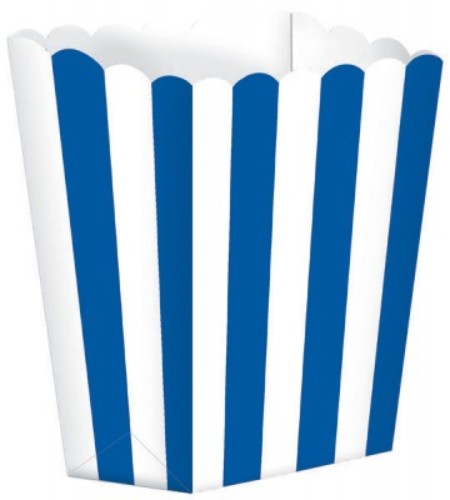 Bright Royal Blue popcorn favor boxes, pack of 5, ideal for events and snacks, adds festive flair to any celebration.