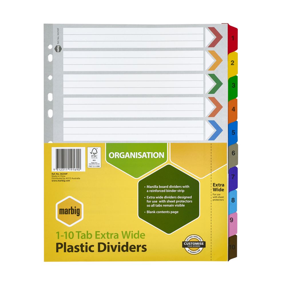 Marbig Dividers Marbig A4 Board 1-10 Tab Reinf