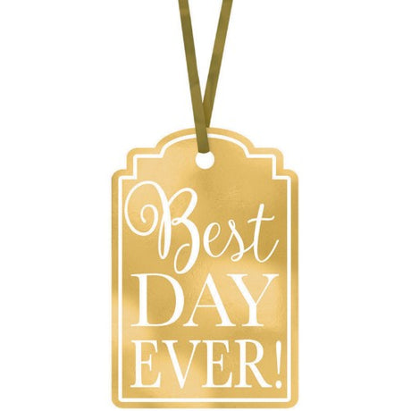 Elegant gold printed tags for gifts, ideal for special occasions; pack of 25 adds a touch of sophistication.