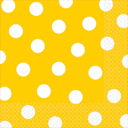 Bright yellow lunch napkins with playful dots, perfect for parties, picnics, or casual meals, pack of 16.