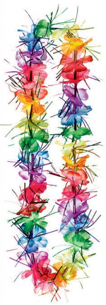 Vibrant rainbow tinsel lei for celebrations, festivals, and parties, lightweight and eye-catching accessory.