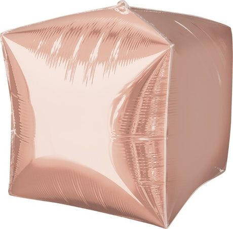 Rose gold self-sealing foil balloon in cube shape, 38cm, perfect for elegant celebrations and events.
