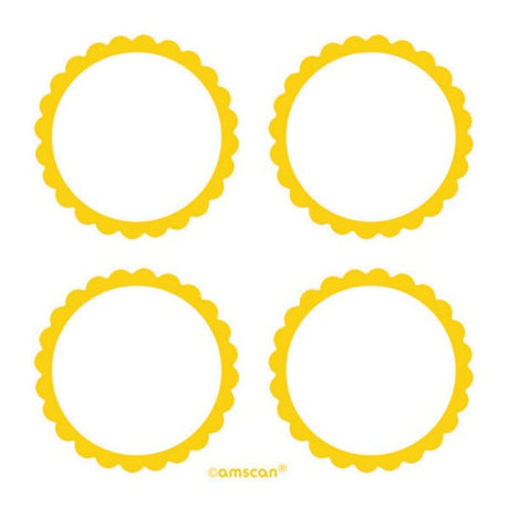 Bright sunshine yellow scalloped labels in a pack of 5, perfect for organizing and personalizing gifts and projects.