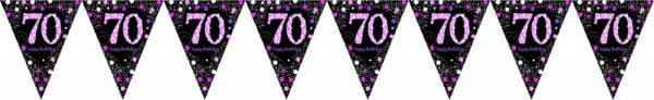 Vibrant pink prismatic pennant banner, 4m x 20cm, ideal for festive celebrations and outdoor parties.